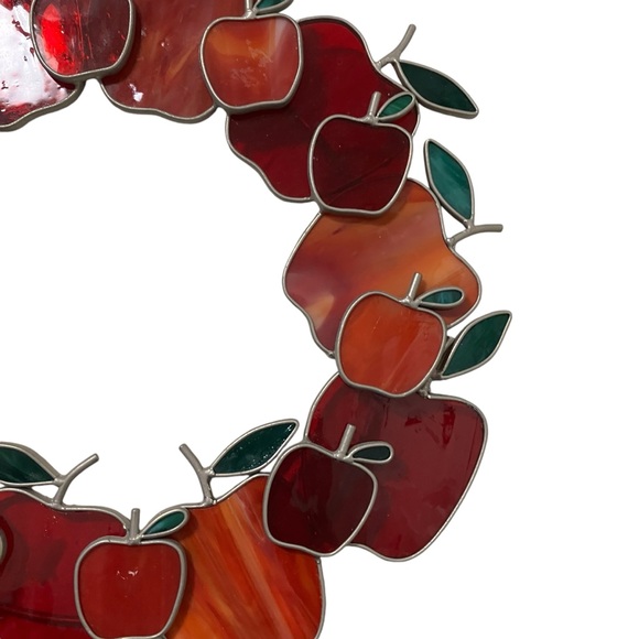 Vintage 90s Stained Glass Style Apple Wreath Window Hanging Suncatcher - Picture 6 of 9